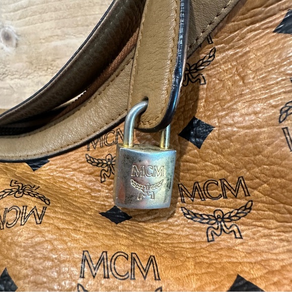 MCM Cognac Logo Visetos Shoulder Hobo Bag - Picture 6 of 16